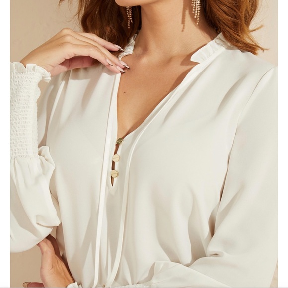 New Guess for Marciano Carolina V Neck Ruffle Top Yellow Button Blouse S - Picture 3 of 11